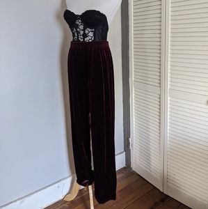 Vintage maroon velvet wide leg loungewear pants